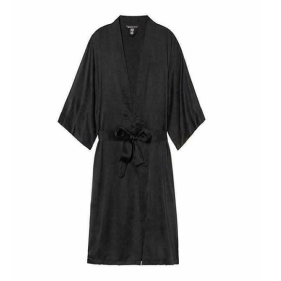 Victoria’s Secret Silky Satin Black Kimono Sleeve Belted Robe W/ Pockets Sz S/M - Picture 9 of 15